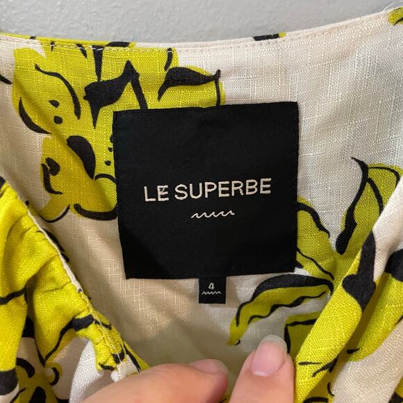 Le Superbe Palm Beach Ruffle Wrap Dress SZ 4 Yellow Floral Mini Dress Going Out - Picture 9 of 12